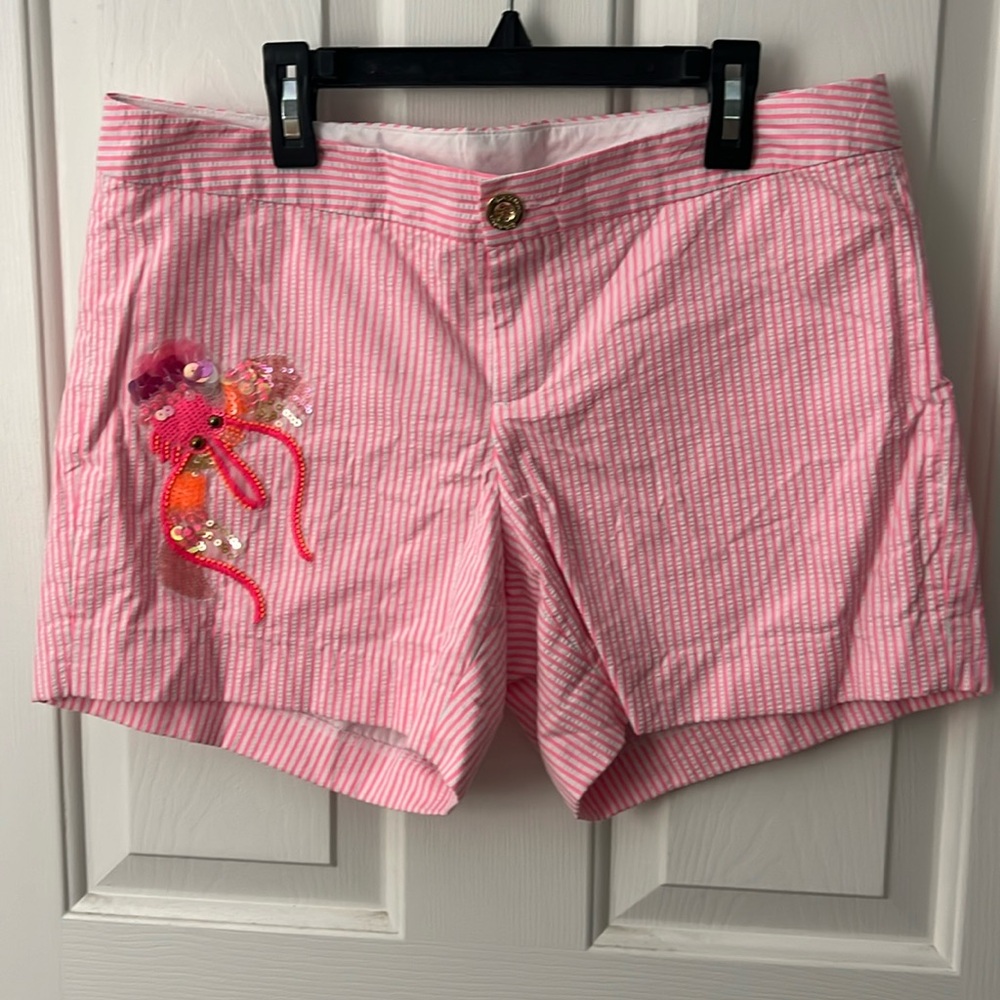 Lilly Pulitzer Callahan Party Shorts Pink Cosmo Yarn Dyed Seersucker Size  8